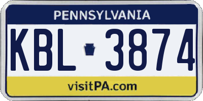 PA license plate KBL3874