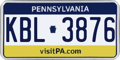 PA license plate KBL3876