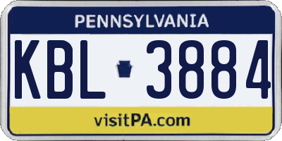 PA license plate KBL3884