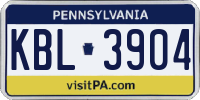 PA license plate KBL3904