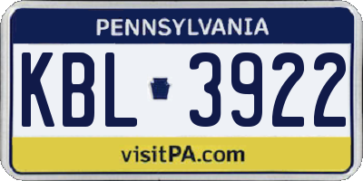 PA license plate KBL3922