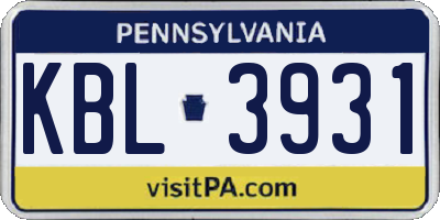 PA license plate KBL3931