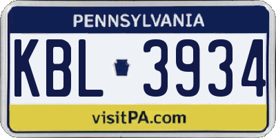 PA license plate KBL3934
