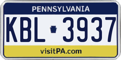 PA license plate KBL3937