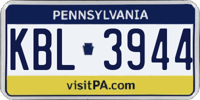 PA license plate KBL3944