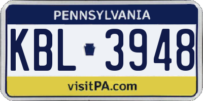 PA license plate KBL3948