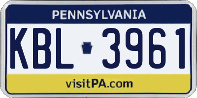 PA license plate KBL3961
