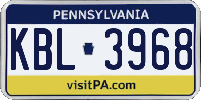 PA license plate KBL3968