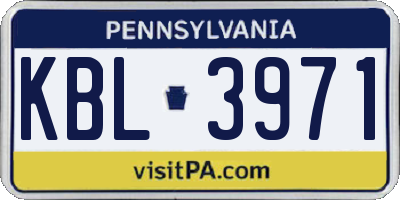 PA license plate KBL3971