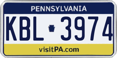 PA license plate KBL3974