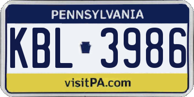 PA license plate KBL3986