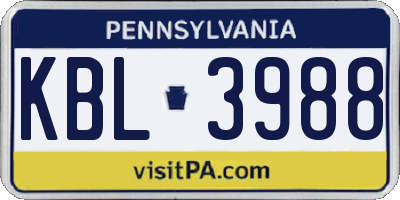 PA license plate KBL3988