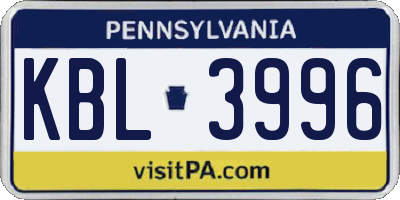 PA license plate KBL3996