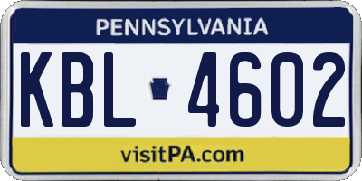 PA license plate KBL4602