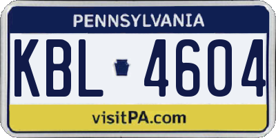 PA license plate KBL4604