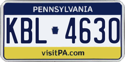 PA license plate KBL4630