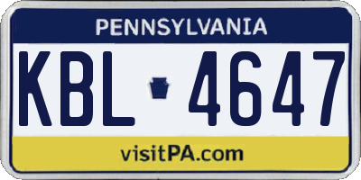 PA license plate KBL4647