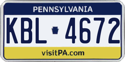 PA license plate KBL4672