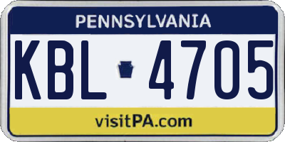 PA license plate KBL4705