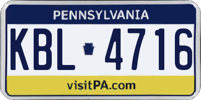 PA license plate KBL4716