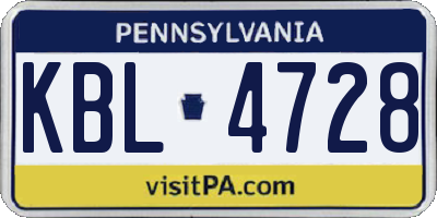 PA license plate KBL4728