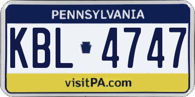 PA license plate KBL4747