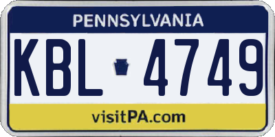 PA license plate KBL4749