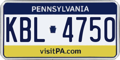 PA license plate KBL4750