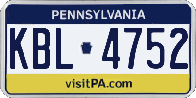 PA license plate KBL4752