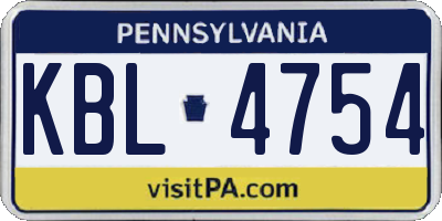 PA license plate KBL4754