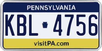 PA license plate KBL4756