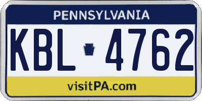 PA license plate KBL4762