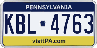 PA license plate KBL4763