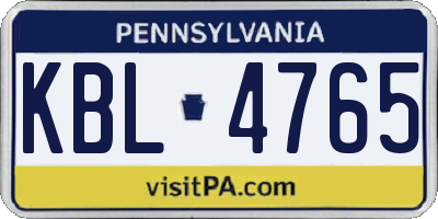 PA license plate KBL4765