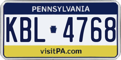 PA license plate KBL4768