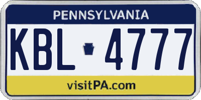 PA license plate KBL4777