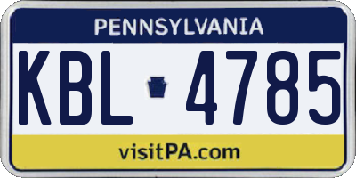 PA license plate KBL4785