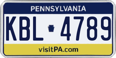 PA license plate KBL4789