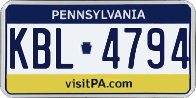 PA license plate KBL4794