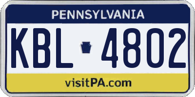 PA license plate KBL4802