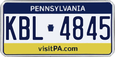 PA license plate KBL4845