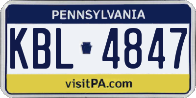 PA license plate KBL4847