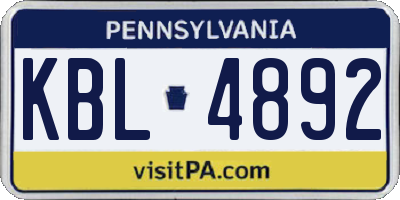 PA license plate KBL4892