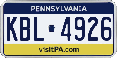 PA license plate KBL4926