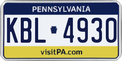 PA license plate KBL4930