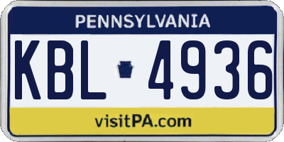 PA license plate KBL4936
