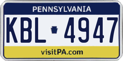 PA license plate KBL4947