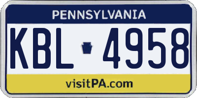 PA license plate KBL4958