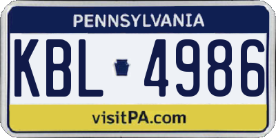 PA license plate KBL4986