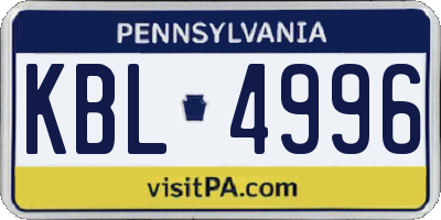 PA license plate KBL4996